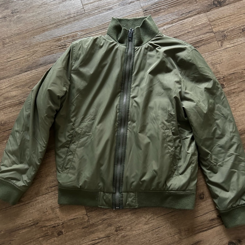 Express Green Bomber Jacket with Ribbed Collar and Elastic Cuffs